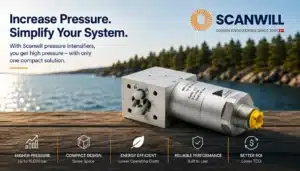 Scanwill pressure intensifier on a wooden dock by the water.
