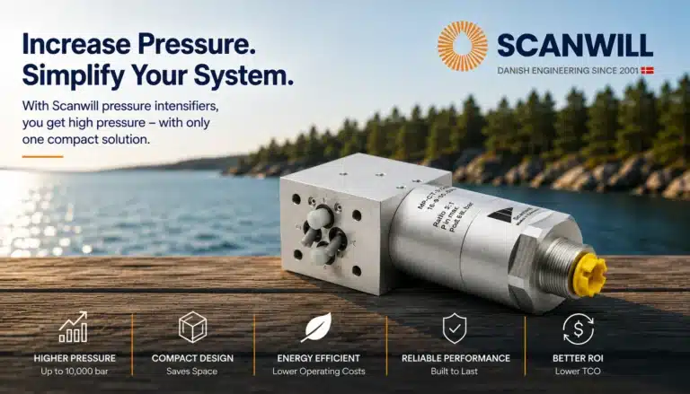 Scanwill pressure intensifier on a wooden dock by the water.
