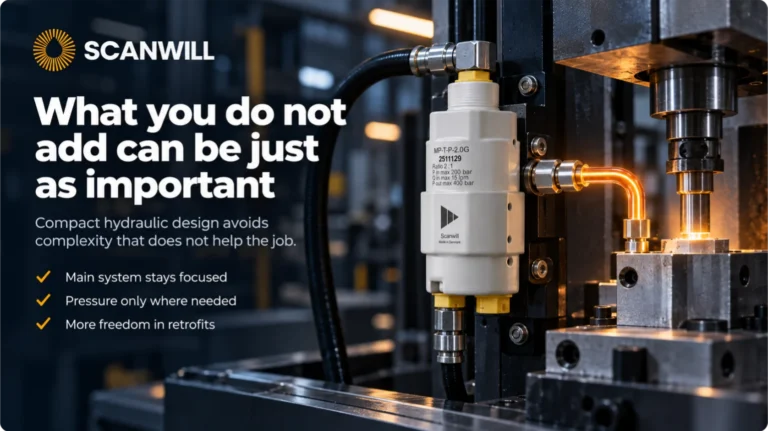 Scanwill compact hydraulic pressure intensifier on an industrial machine.
